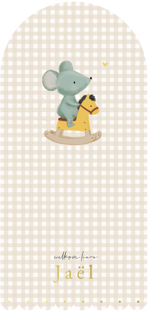 Geboortekaartje muisje op hobbelpaard