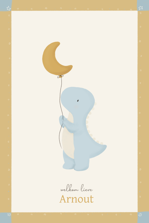 Geboortekaartje dinosaurus met maanballon