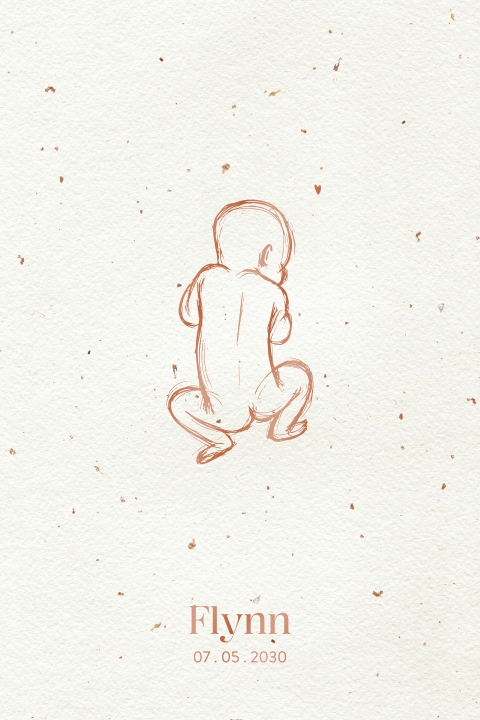 Geboortekaartje naturel met lijntekeningn baby in hoogglans