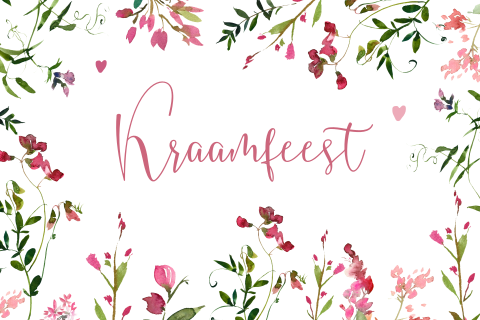 Kraamfeest kraamborrel meisje meisje met roze bloemen waterverf
