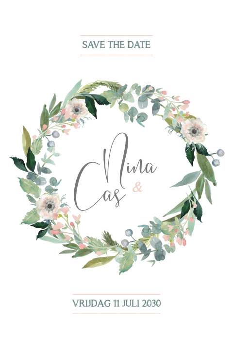 Save the date met witte en roze bloemen