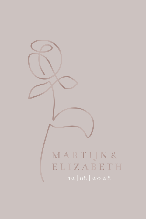 Minimalistische trouwkaart met lijntekening tulp