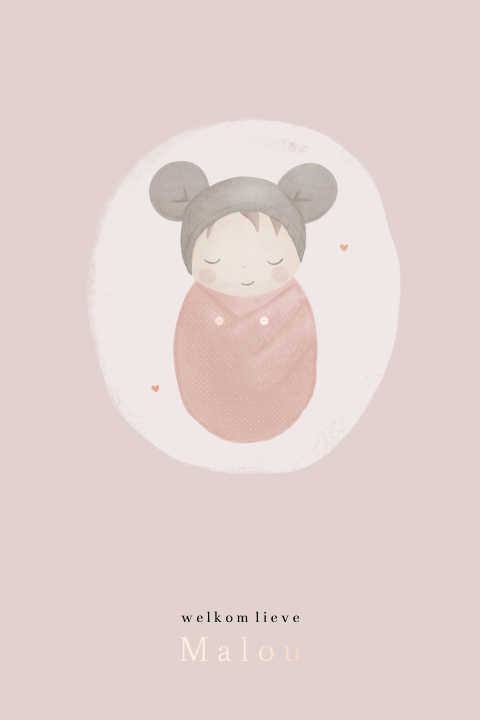 Lief meisjesgeboortekaartje met schattige baby met mutsje roze