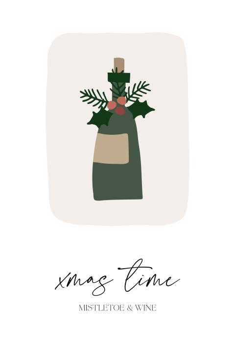 leuke kerstkaart xmas time mistletoe and wine