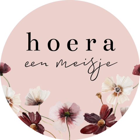 Sluitzegel geboortekaartje hoera een meisje bloemen