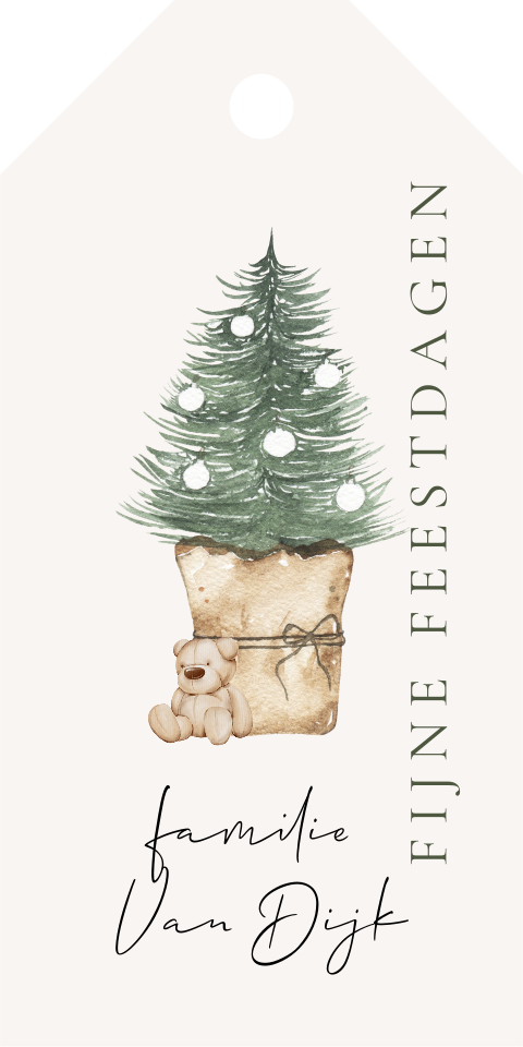 label kerst illustratie kerstboom teddybeer  | 18 stuks