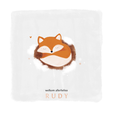 Geboortekaartje slapend vosje winter