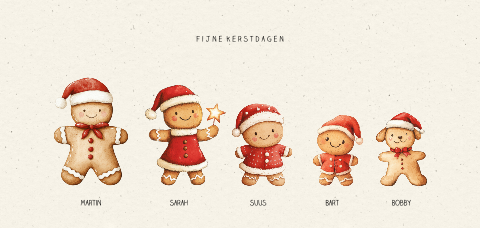 gepersonaliseerde kerstkaart gezin samenstellen peperkoek