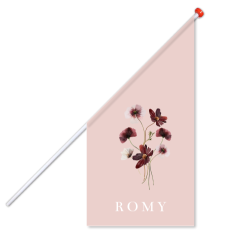 Vlag voor geboorte of verjaardag van een meisje met boeket bloemen