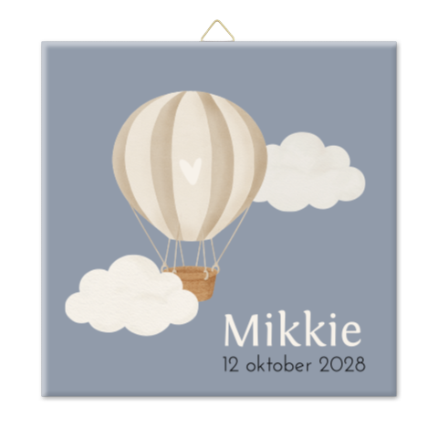 Geboortetegeltje luchtballon | Blauw met wolkjes