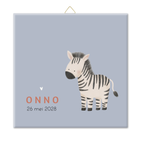 Geboortetegeltje zebra blauwgrijs