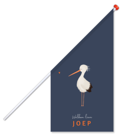Geboortevlag ooievaar donkerblauw