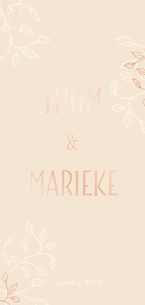 Hip trouwkaartje met zandkleur achtergrond en folie