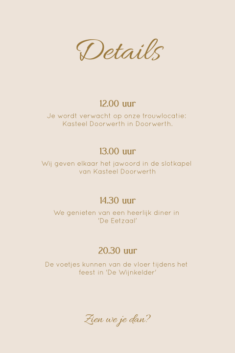 Details kaartje beige met bruine tekst