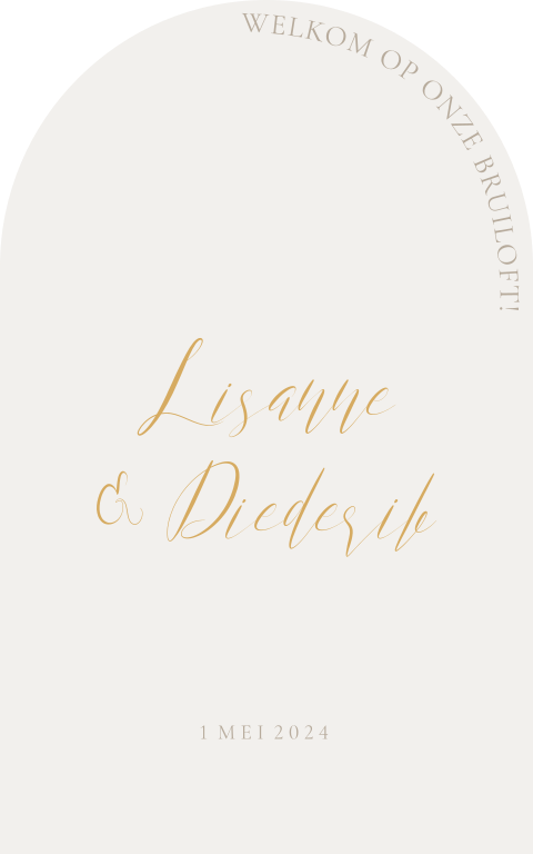 Boogvorm welkomstbord bruiloft zand