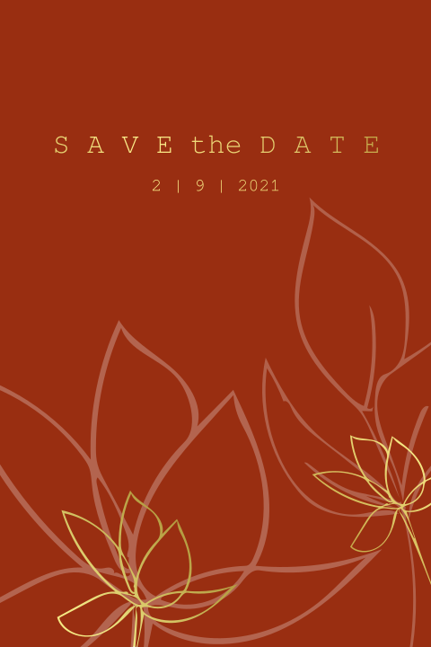 Roest rode save the date met bloemen