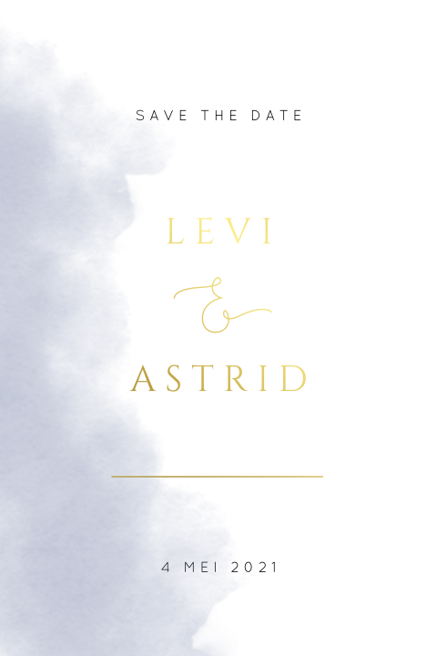Save the date met waterverf vlek in dusty blue