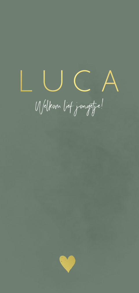 Stoer geboortekaartje jongen met groen en foliedruk