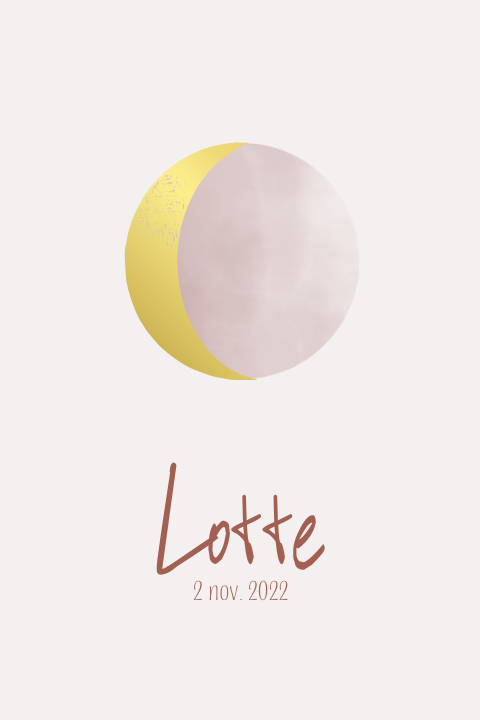 Lief maanstand geboortekaartje meisje roze folie