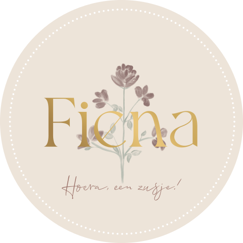 Ronde sticker 'Hoera een zusje' met bloem