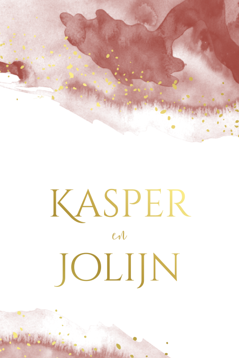 Trouwkaartje bordeauxrode waterverfvlek