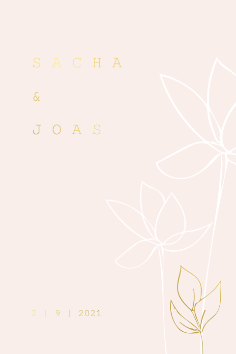 Minimalistisch trouwkaartje met lijntekening van bloem