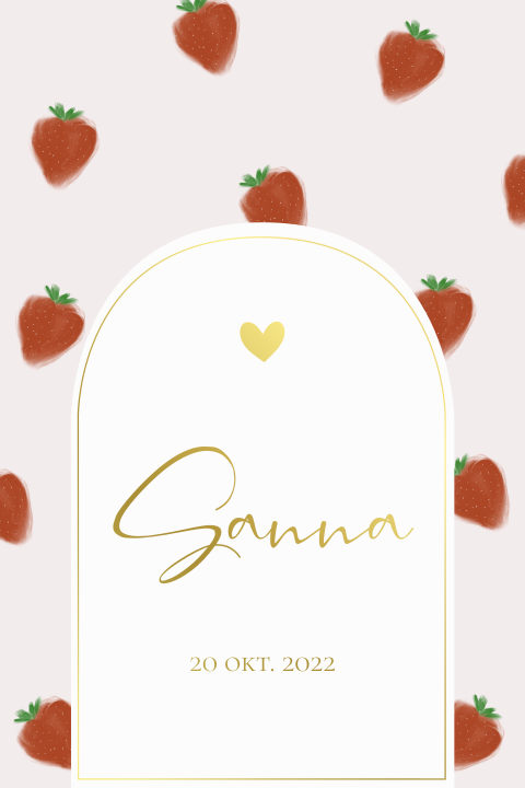 Zomers geboortekaartje met aardbeien