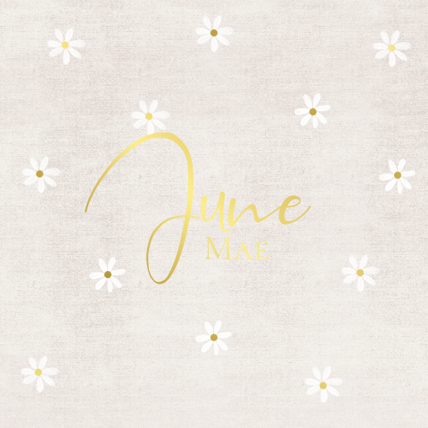 Vierkant meisjes geboortekaartje bloemetjes