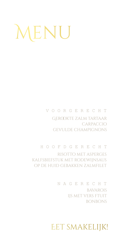 Menukaart goudfolie bij zandkleur - beige trouwkaart