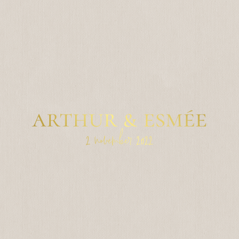 Zand geboortekaartje tweeling jongen meisje met goudfolie