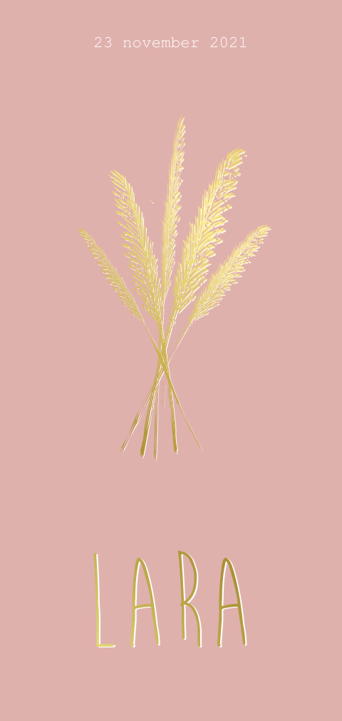 Oudroze geboortekaartje met droogbloemen