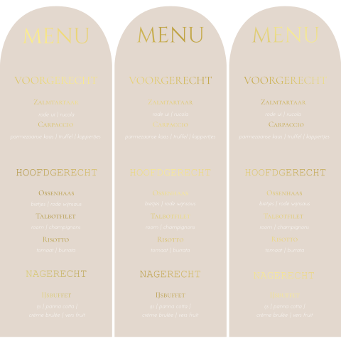 3 chique menukaarten boogvorm