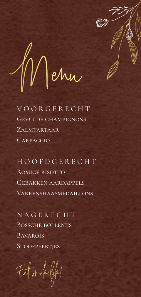 Menukaartje met goudfolie en vlekken