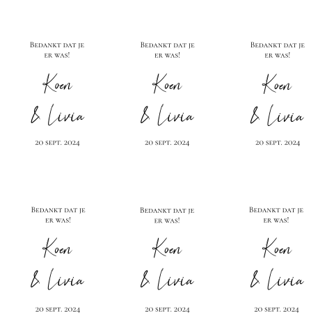 6 bedankkaartjes bruiloft voor aan fles wijn