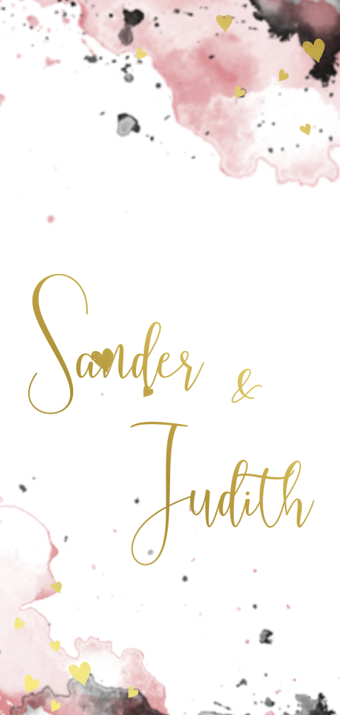 Trouwkaartje oudroze en zwart met goudfolie