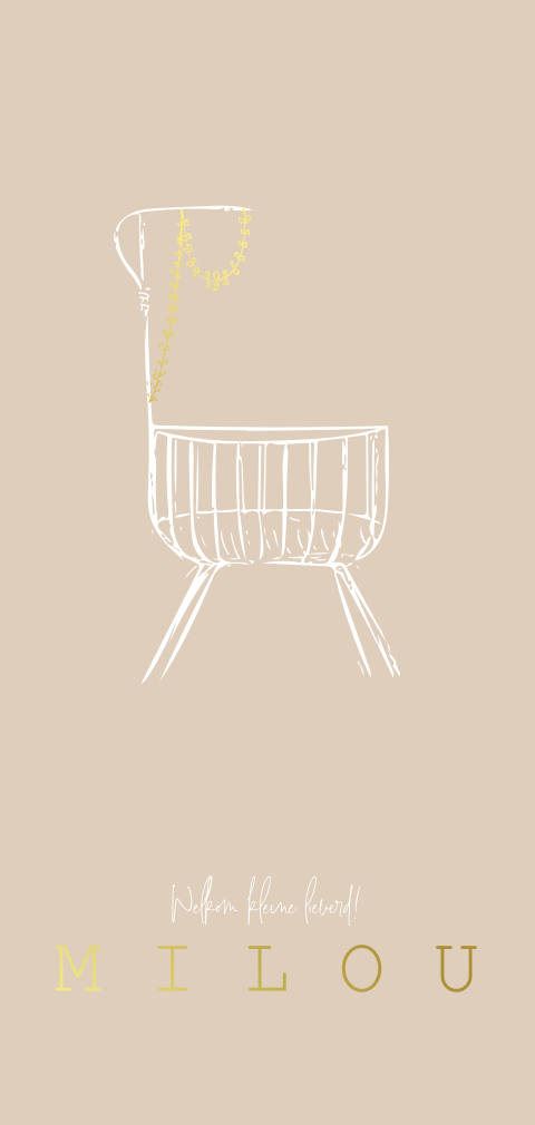 Geboortekaartje zandkleur met wieg