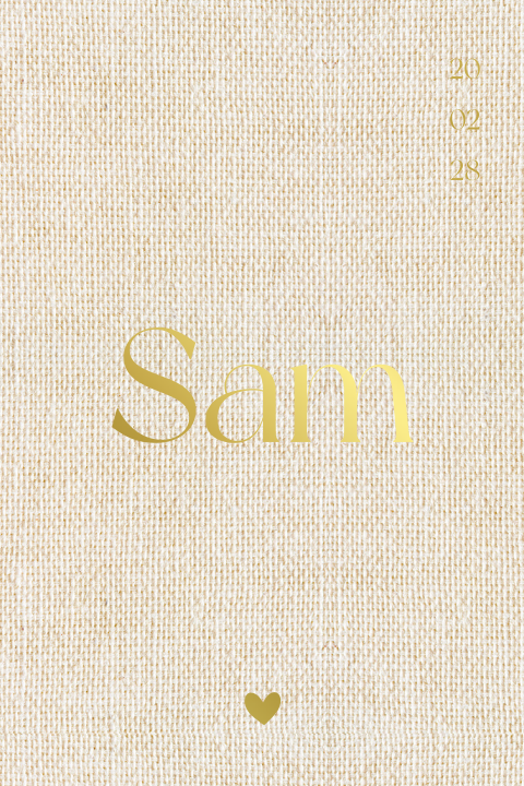 Dubbel geboortekaartje met linnenlook en goudfolie