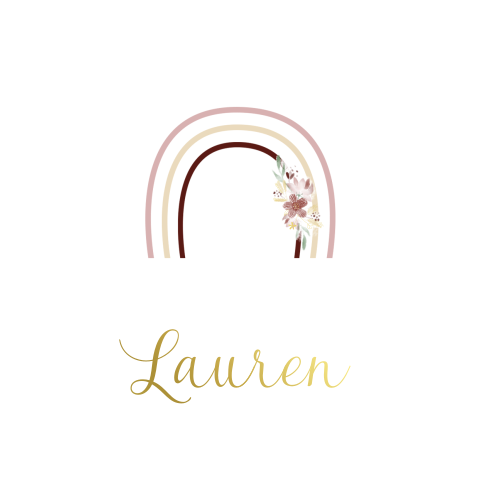 Lief geboortekaartje meisje met regenboog en bloemen