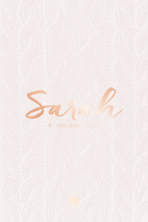 Staand geboortekaartje zand met breilook