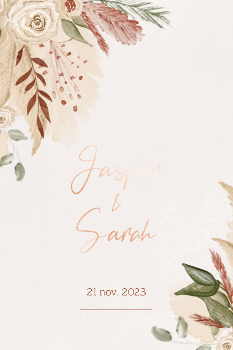 Retro vintage trouwkaart met droogbloemen