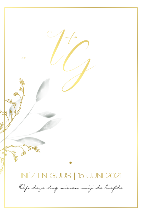 Botanisch trouwkaartje Italiaanse stijl met groene takjes en goudfolie