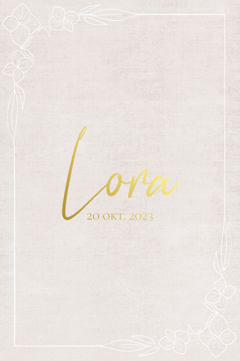 Meisjes geboortekaartje met linnen en bloemenkader