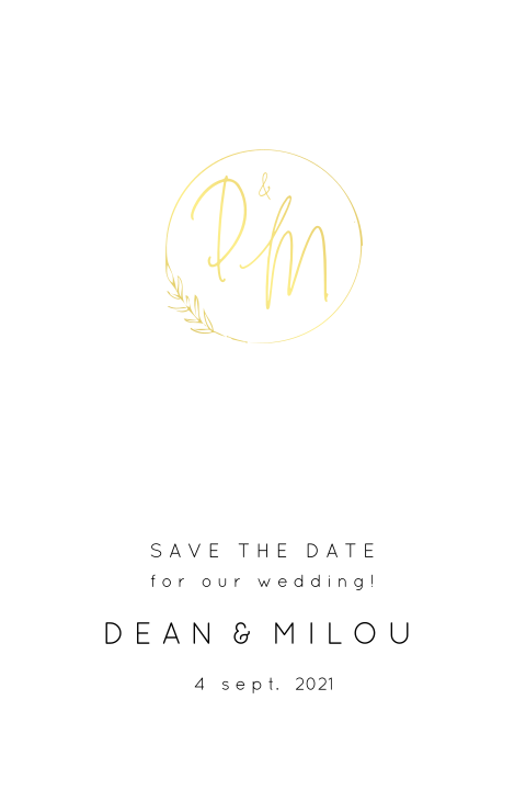 Minimalistische save the date met goudfolie