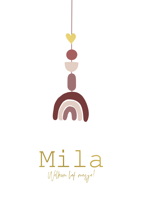 Vrolijk en lief geboortekaartje meisje roest regenboog goudfolie