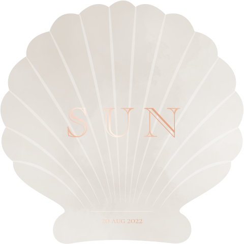 Zandkleur geboortekaartje in schelpvorm