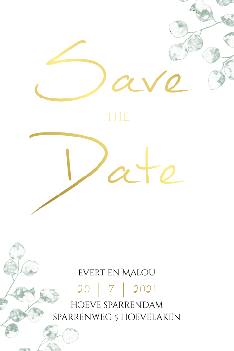 Save the date met groene blaadjes