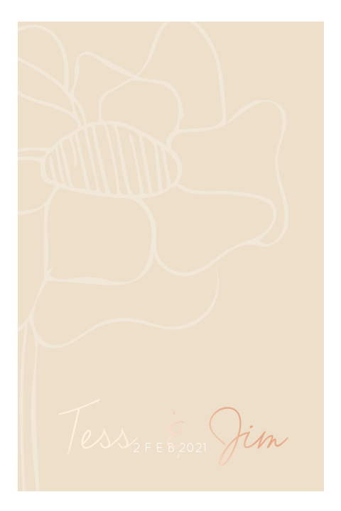 Zandkleur trouwkaartje met bloemen