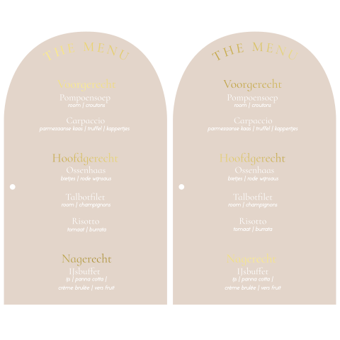 Het menu in zandkleur met folie