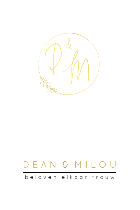 Chique trouwkaartje met goudfolie en trouwlogo