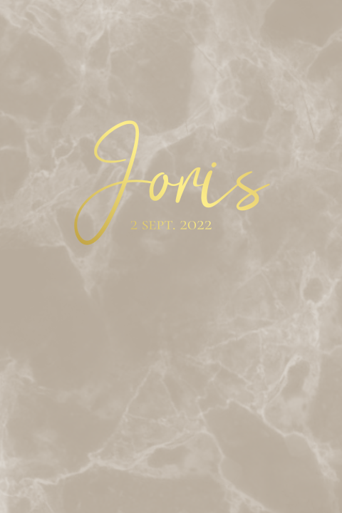 Dubbel jongens marmerlook geboortekaartje zand